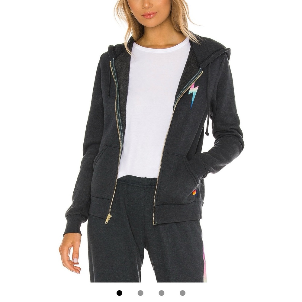 Aviator Nation Black Hoodie and matching sweats with Blue Lightning Design